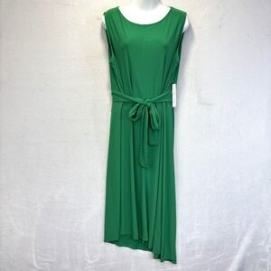 NWT Kelly Green Asymmetrical Midi Tank Dress Womens Large Belted Emma & Michele